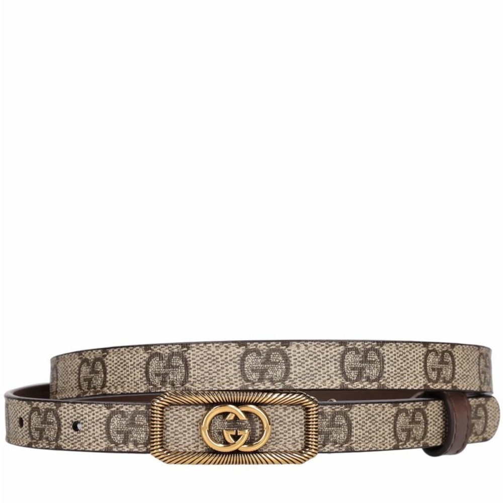 Gucci Monogram Tan and Brown Belt with Gold Emblem. Nwt - Picture 3 of 5